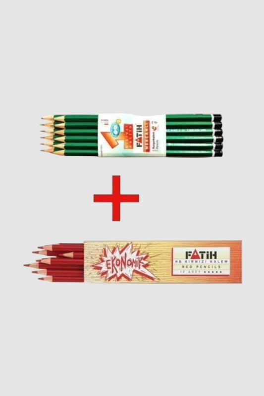 Fatih Kırmızı Kalem ve Kurşun Kalem 12 Adet Avantajlı Okul Seti