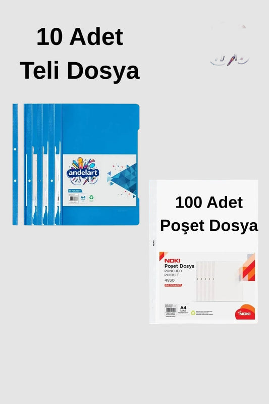 10 Adet Telli Dosya ve 100'lü Poşet Dosya Seti