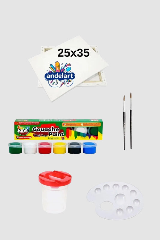 Tuval Seti 25x35 cm Tuval + 6 Renk Guaj Boya + 2 Fırça