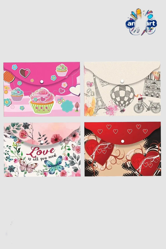 A4 Baskılı Çıtçıtlı Dosya Kız Desenler 4 Adet Dosya Seti