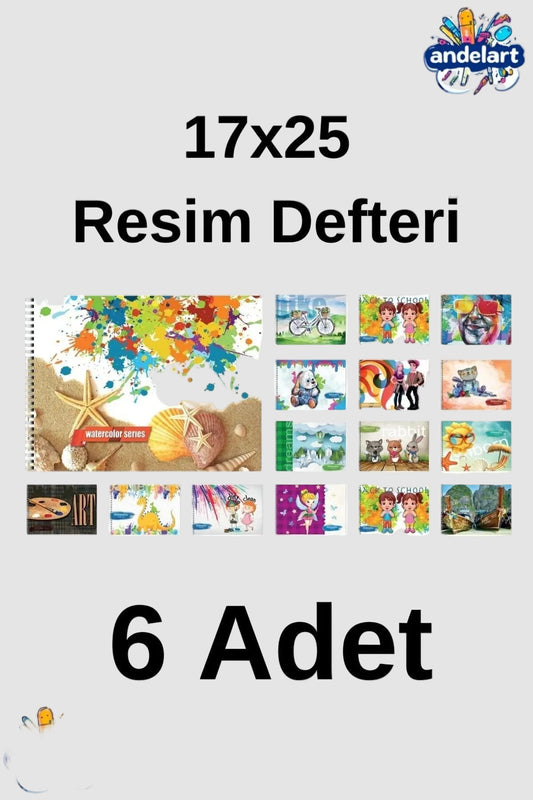 Resim Defteri Spiralli Karton Kapak 15 Yaprak 17x25 cm 6 Adet