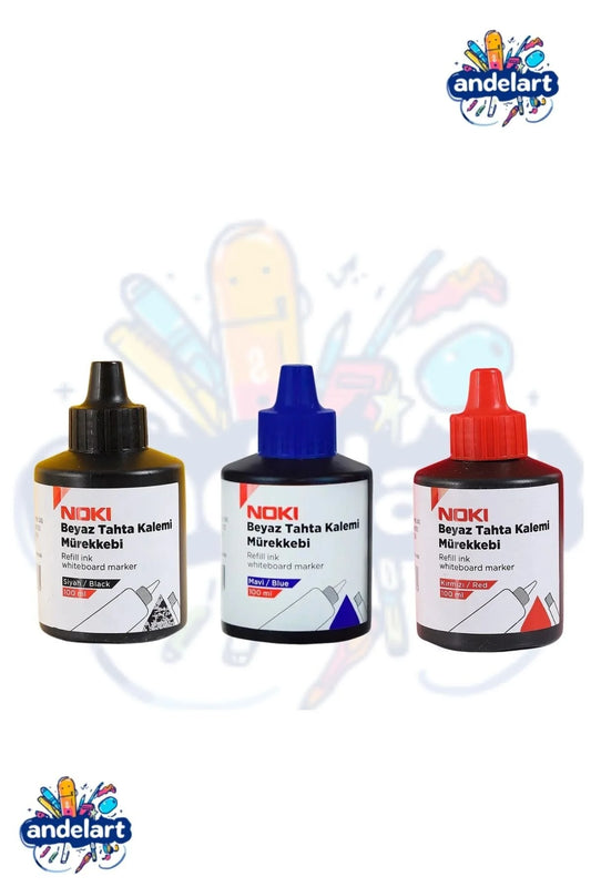 Noki Beyaz Tahta Kalemi Mürekkebi 100 ml Set (Siyah Mavi Kırmızı)