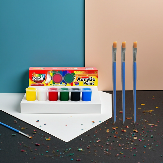 3 Adet Fırça + Akrilik Boya Çocuk Resim Seti
