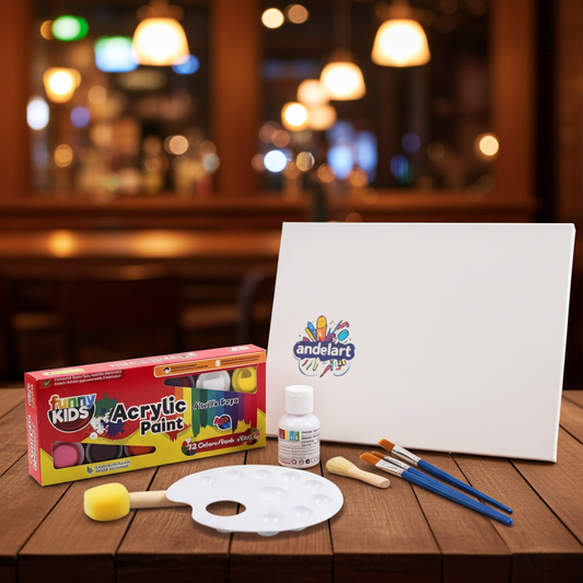 12 Renk Ana Renkler Akrilik Boya 35x50 Tuval Zemin Fırçalı Set